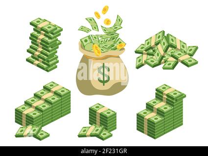 Enormi confezioni di carta di denaro. Pacchetto con bollette. Illustrazione Vettoriale