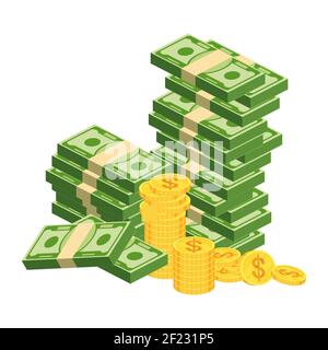 Enormi confezioni di carta di denaro. Pacchetto con bollette. Illustrazione Vettoriale