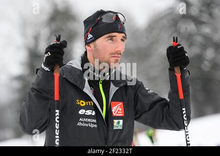 Jean-Guillaume Beatrix (fra) durante la Coppa del mondo di Biathlon 2017, ad Annecy le Grand Bornand, Francia, GIORNO 1, il 14 dicembre 2017 - Foto Julien Crosnier / KMSP / DPPI Foto Stock