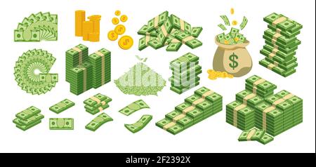 Enormi confezioni di carta di denaro. Pacchetto con bollette. Illustrazione Vettoriale