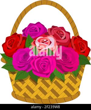 Mazzo di rose nel cestino Illustrazione Vettoriale