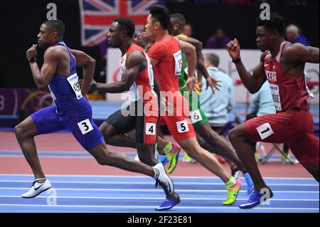 Christian Coleman (USA) compete e vince la medaglia d'oro nella finale maschile di 60 m durante i Campionati mondiali di atletica leggera 2018, a Birmingham, Gran Bretagna, Day 3 il 3 marzo 2018 - Foto Stephane Kempinaire / KMSP / DPPI Foto Stock