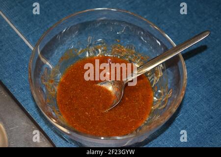 salsa di curry per la salsiccia di curry Foto Stock