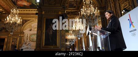 Anne Hidalgo, Presidente del solideo e Sindaco di Parigi durante la firma del protocollo di finanziamento comune per i Giochi Olimpici di Parigi 2024, il 14 giugno 2018 al Municipio di Parigi, Francia - Foto Philippe Millereau / KMSP / DPPI Foto Stock