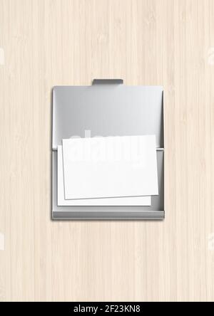 Porta carte chiuso isolato su sfondo bianco di legno Foto Stock