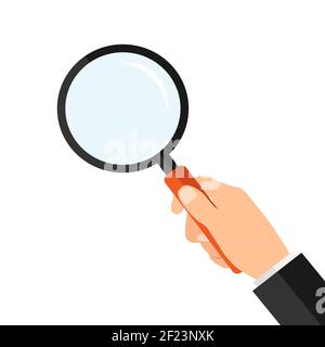 Lente di ingrandimento in mano. Illustrazione vettoriale di magazzino EPS 10 Illustrazione Vettoriale