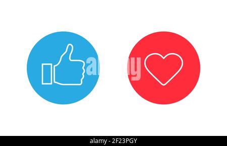 Pollice e cuore, icona dei social media, reazioni emotive empatiche. Illustrazione vettoriale EPS 10 Illustrazione Vettoriale