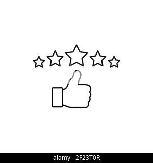 Segno di valutazione feedback. Pollice in alto e simbolo a stella in stile lineare su sfondo bianco. EPS vettoriale 10 Illustrazione Vettoriale