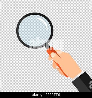 Lente di ingrandimento in mano. Illustrazione vettoriale di magazzino EPS 10 Illustrazione Vettoriale