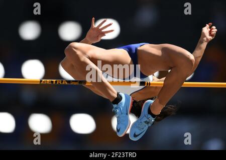 Katarina Johnson-Thompson compete in eptathlon (high jump) durante i Campionati europei 2018, allo Stadio Olimpico di Berlino, in Germania, Day 3, il 9 agosto 2018 - Foto Philippe Millereau / KMSP / DPPI Foto Stock