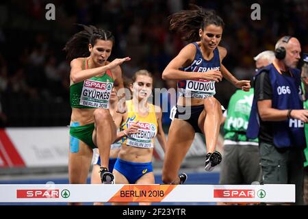 Emma Oudiou (fra) compete in 3000m le donne di Steeplechase durante i campionati europei 2018, allo stadio olimpico a Berlino, la giornata 6, il 12 agosto 2018 - Foto Julien Crosnier / KMSP / DPPI Foto Stock