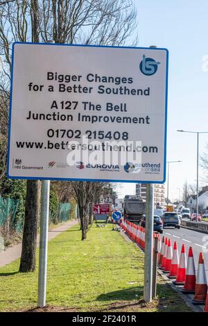 A127 il miglioramento dello svincolo di interscambio Bell è in corso a Southend on Sea, Essex, Regno Unito. Aggiornamento della giunzione Foto Stock