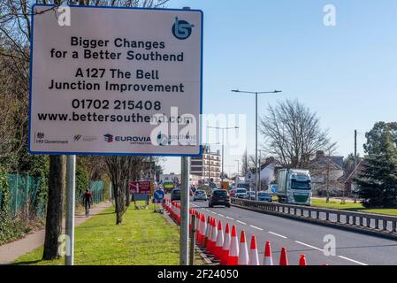 A127 il miglioramento dello svincolo di interscambio Bell è in corso a Southend on Sea, Essex, Regno Unito. Aggiornamento della giunzione Foto Stock