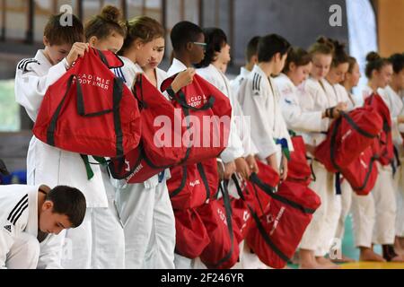 Teddy Riner durante l'Accademia Teddy Riner (campo di addestramento JUDO per bambini), 26 ottobre 2018, Bretigny sur Orge, Francia - Foto Philippe Millereau / KMSP / DPPI Foto Stock