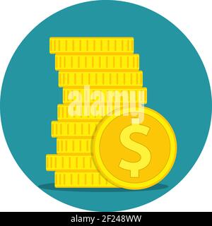 Pila di monete d'oro dollaro Illustrazione Vettoriale