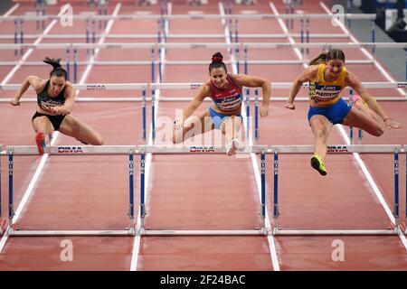 Luca Kozak (Hun), Andrea Ivancevic (Cro), Hanna Plotitsyna (Ukr) gareggiano in donne a 60 m durante il meeting indoor di Parigi, il 27 gennaio 2019, presso Accor Hotel Arena, Parigi, Francia - Foto Philippe Millereau / KMSP / DPPI Foto Stock