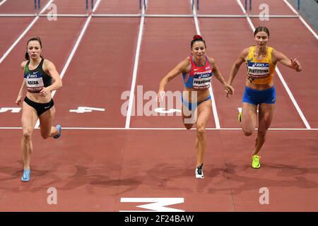 Luca Kozak (Hun), Andrea Ivancevic (Cro), Hanna Plotitsyna (Ukr) gareggiano in donne a 60 m durante il meeting indoor di Parigi, il 27 gennaio 2019, presso Accor Hotel Arena, Parigi, Francia - Foto Philippe Millereau / KMSP / DPPI Foto Stock