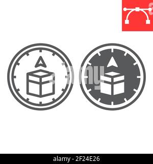 Linea della bussola Qibla e icona del glifo, Happy ramadan e religione, icona del vettore della bussola qibla, grafica vettoriale, segno del contorno del tratto modificabile, eps 10. Illustrazione Vettoriale