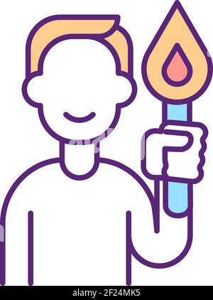 Credente con candela illuminata RGB colore icona Illustrazione Vettoriale