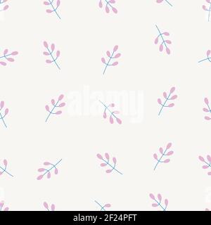 Semplice motivo senza cuciture con foglie rosa disegnate a mano dal design minimalista. Illustrazione Vettoriale