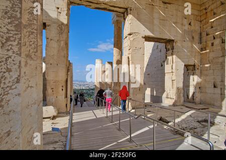 Propylaea, ingresso all'Acropoli di Atene, Grecia Foto Stock