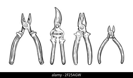 Set di attrezzi disegnati a mano. Illustrazione vettoriale dello schizzo del concetto di riparazione Illustrazione Vettoriale