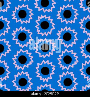 Motivo blu senza cuciture con fiori moderni colorati Illustrazione Vettoriale