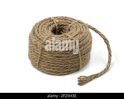 Corda di canapa arrotolata su fibra di fondo bianco per lavori idraulici