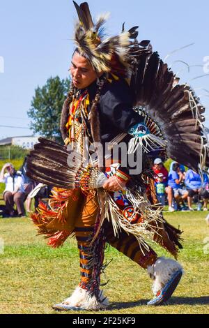 Ballo dell'uomo nativo, cerimonia del Pow Wow, Québec settentrionale Foto Stock