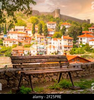 Ohrid, panca nord Macedonia, fortezza di samuele Foto Stock