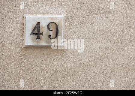 49 numero di casa antica, numero di concetto Foto Stock