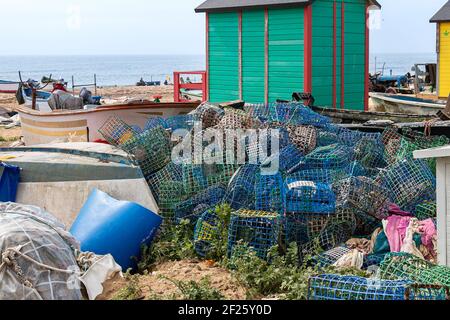 Trappole di aragosta e altre trappole di pesca Foto Stock