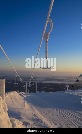 Frozen Ski DAG Lift, Yllas, Finlandia Foto Stock