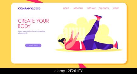 Atleta donna. Design dei caratteri per la costruzione di carrozzerie con sollevamento pesi per la landing page. Concetto di Web site di lifestyle di addestramento di workout. Illustrazione vettoriale a cartoni piatti Illustrazione Vettoriale