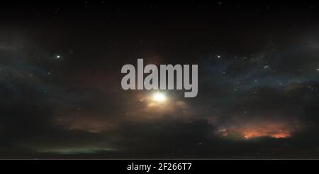 sistema stellare a 360 gradi e nebulosa incandescente. Panorama, ambiente 360 mappa HDRI. Proiezione equirettangolare, panorama sferico. rendering 3d Foto Stock