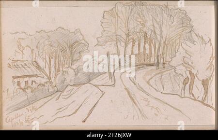 Strada di campagna sulla diga in Capelle aan den IJssel.Leaf 70 verso da un libro di 98 fogli. Foto Stock