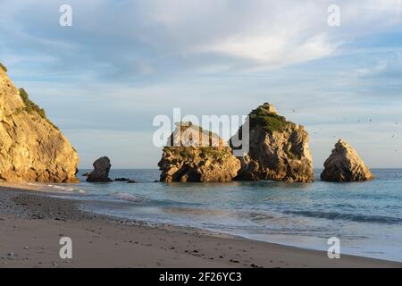 Spiaggia paradiso Ribeiro do Cavalo nel Parco Naturale di Arrabida a Sesimbra, Portogallo Foto Stock