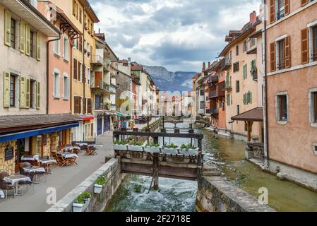 Fiume Thiou ad Annecy, Francia Foto Stock
