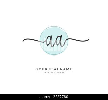 AA scrittura iniziale della lettera e logo della firma. Un logo iniziale di calligrafia concettuale con elemento modello. Foto Stock