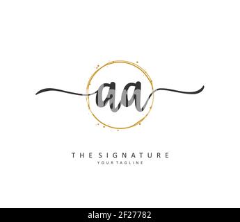 AA scrittura iniziale della lettera e logo della firma. Un logo iniziale di calligrafia concettuale con elemento modello. Foto Stock