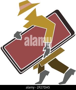 SN eking agente segreto in trench coat con telefono grande Illustrazione Vettoriale