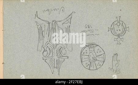 Christian symbols.Leaf 38 recto da un libro di schizzi con 51 fogli. Foto Stock
