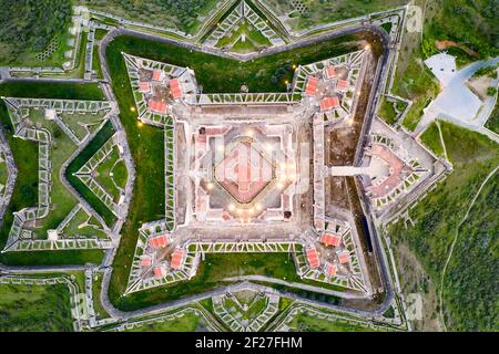 Elvas Fort drone vista aerea dall'alto di Forte Nossa Senhora Da Graca in Portogallo Foto Stock