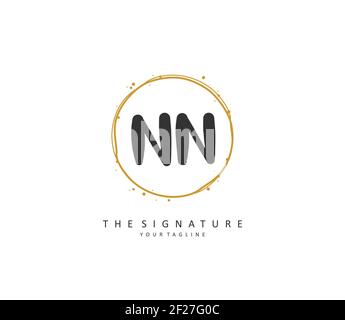 N NN scrittura iniziale della lettera e logo della firma. Un logo iniziale di calligrafia concettuale con elemento modello. Illustrazione Vettoriale