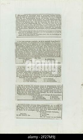 Krantenknipsels over het tweede eeuwfeest van het Athenaeum Illustre te Amsterdam, 1832.foglia doppia su cui sono incastrate in totale otto carte di giornale, tutte si riferiscono alla celebrazione nel gennaio 1832 del secondo centenario (1632-1832) dell'Athenaeum Illustre di Amsterdam. Foto Stock