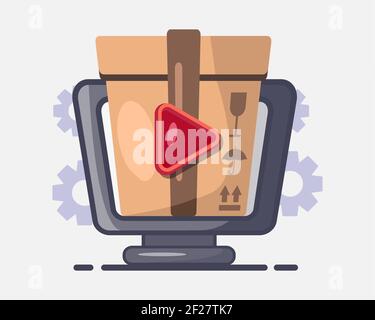 illustrazione vettoriale dell'icona di concetto del video di disimballaggio Illustrazione Vettoriale
