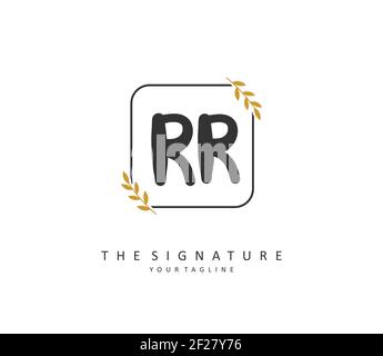 RR Scrittura a mano della lettera iniziale e logo della firma. Un logo iniziale di calligrafia concettuale con elemento modello. Illustrazione Vettoriale