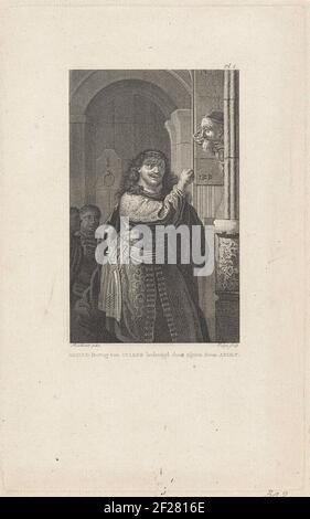 Adolf van Gelre minaccia il padre che è in prigione, 1465; Arnoud Hertog van Gelder minacciato dal figlio Adolf.adolf van Egmond, Hertog van Gelre minaccia il padre Arnold van Egmond, Hertog van Gelre, che è in carcere, 1465. Il soggetto di questo spettacolo è oggi interpretato come simson che minaccia il suo Padre-in-law. Foto Stock