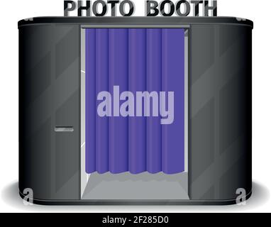 Distributore automatico con cabina fotografica nera. Cabina PhotoBooth, Quick Shoot, servizio attrezzature, chiosco automatico. Illustrazione vettoriale Illustrazione Vettoriale