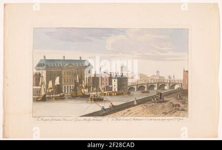 Vista della Custom House e del ponte Essex sul fiume Liffey a Dublino; UN prospetto della Custom House, e Essex Bridge, Dublino .. Foto Stock